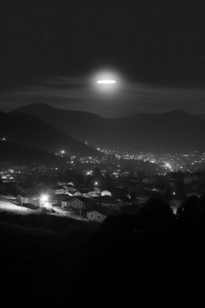 Generative AI : An unidentified flying object in the evening skyの素材