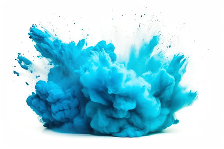 Generative AI : Blue powder explosion isolated on white backgroundの素材