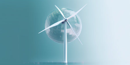Generative AI : Wind turbine under construction against clear skyの素材