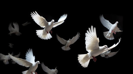 Generative AI : White flock of birds flyingの素材