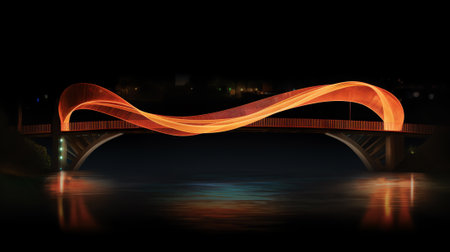 Generative AI : Star trails over illuminated bridge at nightの素材