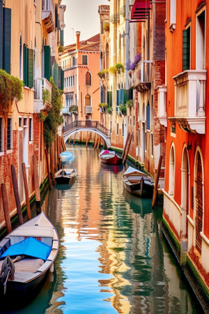 Generative AI : Canal in Venice between the old housesの素材