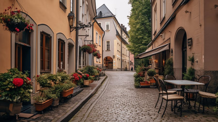 Generative AI : Street of an old European city Beautiful streetsの素材