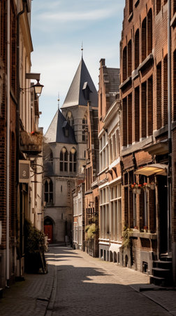 Generative AI : Old street of the historic city center of Bruges Brugge West Flanders province Belgium Cityscape of Brugesの素材