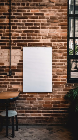 Generative AI : Blank blackboard menu sign on a red brick wallの素材