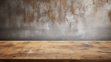 Generative AI : Background with table and kitchen board over vintage wall backgroundの素材