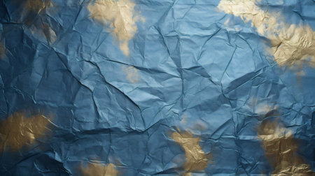 Generative AI : Clean Dusty Blue and Antique Gold paper, wrinkled, abstract background.の素材