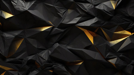 Generative AI : Black and Gold  crumpled paper texture backgroundの素材