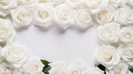 Generative AI : Blank space with Delicate Roses on pink background. Showcase for product, perfume, jewelry and cosmetic presentationの素材