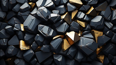Generative AI : Luxury black and gold background. Abstract golden rock or stones textureの素材