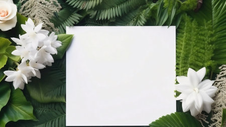 Generative AI : Wedding, birthday stationery mock-up scene. Blank greeting cards, vellum envelope and postage stamp. Foral composition of pink peonies, chameleucium flowers on whitの素材