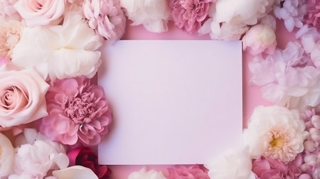 Generative AI : White Blossoming Garden flowers on side of background with blank copy spaceの素材