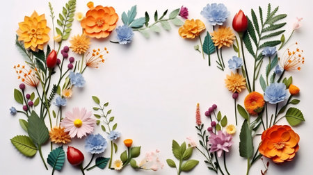 Generative AI : Wildflowers frame. Watercolor floral border for greeting card and invitation. Blank space for your text. Hand-painted botanical illustration for wedding, birthday aの素材