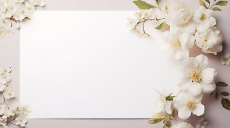 Generative AI : Wedding invitation or Mother's Day background, empty space surrounded with flowers, top view peoniesの素材