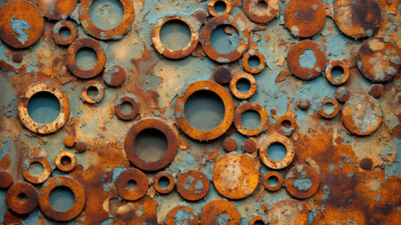 Generative AI : Background rusty metal texture blue and black color with repeated circles Grunge metal texture with rust and scratches Old beautiful vintage metal textureの素材