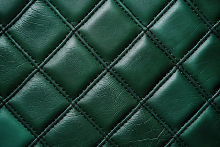 Generative AI : Texture beautiful upholstered leather furniture in the classic style of rhombus with button Textured background sofa in emerald green tonesの素材