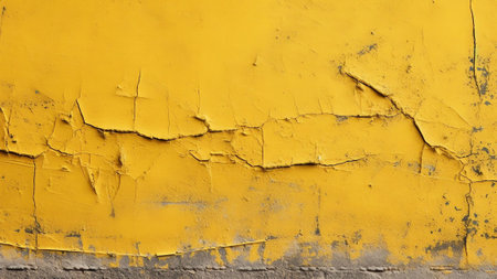 Generative AI : Old wall with cracked paint yellowの素材
