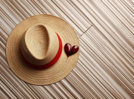 Generative AI : Red heart and the word love on a light wooden board texture in the curly frame country style Background for congratulations lovers Valentines Day birthdayの素材