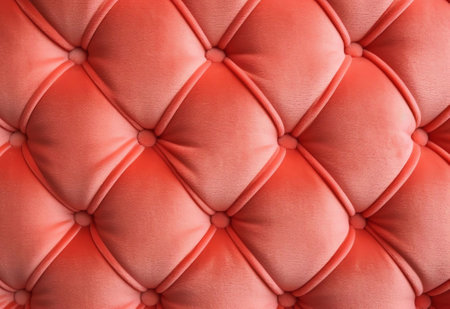 Generative AI : Texture beautiful upholstered velours velvet furniture in the classic style of rhombus with button Textured background sofa in coral coloursの素材