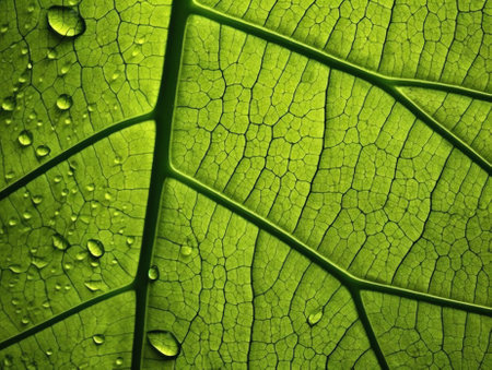 Generative AI : Texture of green leaf macro Leaf with veins and color transitions from green to yellowの素材