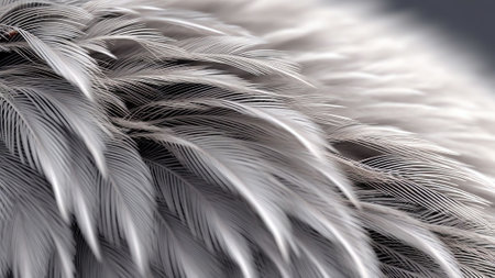 Generative AI : Beautiful texture of a birds feather in pearl and silvery macro colorsの素材
