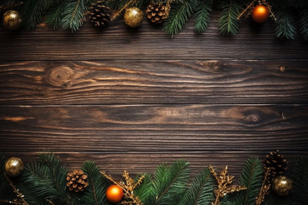 Generative AI : Merry Christmas and happy New Year A warm dark golden brown wooden background with burning candles and a Christmas star Elegant lowkey shot with festive mood Templaの素材
