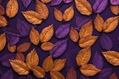 Generative AI : Skeleton transparent leaves in the form of ships at sea at sunset on gold and purple background Romantic artistic image closeup macro Template border wallpaper forの素材