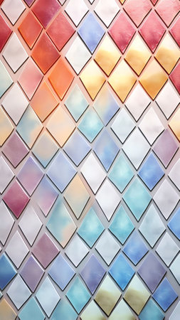 Generative AI : Texture embossed decorative paper with transition of color from turquoise to pink Beautiful colorful embossed paper with pattern in form of rhombusesの素材
