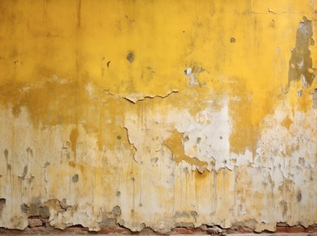 Generative AI : Old wall with cracked paint yellowの素材