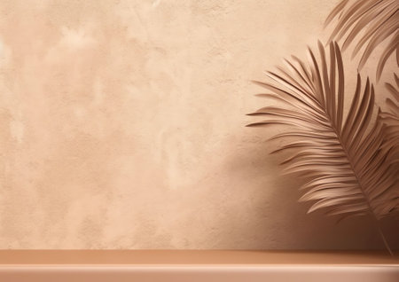 Generative AI : Shadow of tropical leaves on pink wall with a beautiful plaster textureの素材