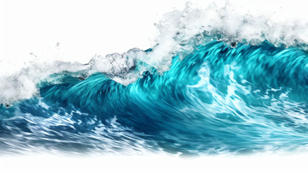 Generative AI : Beautiful textured turquoise sea natural wave closeup isolated on white backgroundの素材
