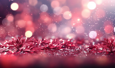 Generative AI : Glitter background dark burgundy color defocused macro Sparks fall and sparkle in ray of light free spaceの素材