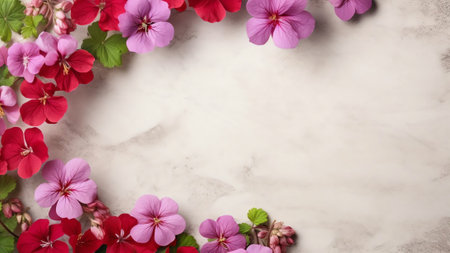 Generative AI : Set of pink flowers and geranium petals Floral isolated design element top view flat layの素材