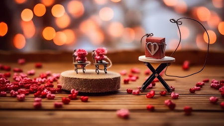 Generative AI : Set of objects on a table for a girl Red flowers Japanese doll heart paper clips black boots keychain Template background banner for design desktop wallpaperの素材