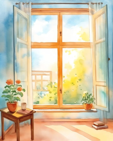 Generative AI : The concept of early spring The drawing of the sun and the inscription spring on the misted wet window on a blurred background Tinted turquoise and gold there is frの素材