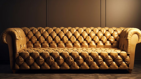 Generative AI : Texture beautiful luxury upholstered leather furniture in the classic style of rhombus with button diamond Textured background sofa in soothing beige tonesの素材