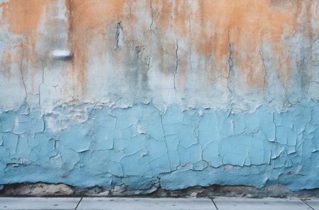 Generative AI : Background of the old painted pale blue walls White paint strokes on the old blue wallの素材