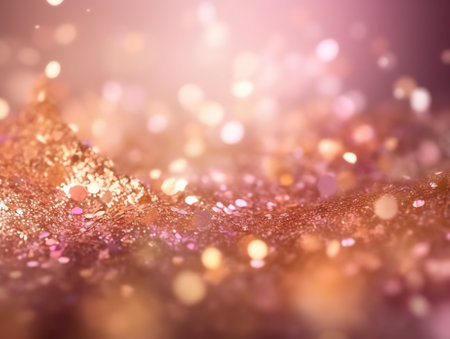 Generative AI : Sparkling background with sequins Glitter colorful golden luxury magic background defocused free spaceの素材