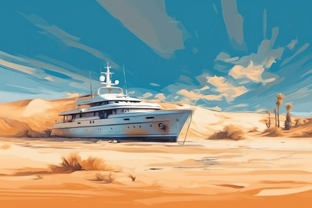 Generative AI : Sunken white yacht on the shallows in the sea Egypt Hurghadaの素材