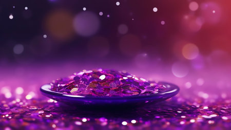Generative AI : Sparkling Glitter abstract background dark purple saturated color defocused macro Sequins fall and sparkle round bokehの素材
