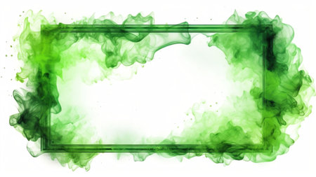 Generative AI : Uneven abstract watercolor spot of lime green with tone and transitions with white square frame Watercolor rectangular banner for text Abstract image of green vegetの素材