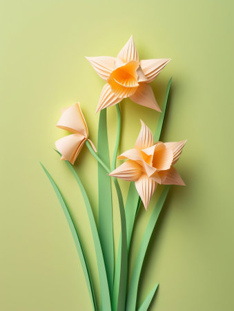 Generative AI : Beautiful bouquet of yellow daffodils flowers and butterfly on natural greenyellow background closeup outdoors Elegant refined image of beauty of natureの素材