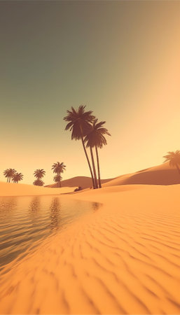 Generative AI : Beautiful white heron stands on golden beach with palm trees selective focus Fantastic terrific dreamlike romantic landscape Concept of an ideal beach exotic vacatiの素材