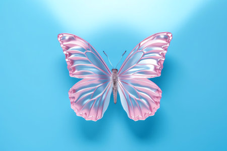 Generative AI : Amazingly beautiful delicate soft butterfly on a beautiful light blue toned background Soft dreamy tender artistic image form butterfly for postcard or wallpaper foの素材