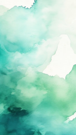 Generative AI : Abstract watercolor brush strokes of blue and green in the form of a banner with square frameの素材