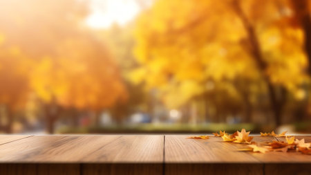 Generative AI : Beautiful colorful autumn natural background Orange autumn foliage on blurred gold background glows in sunlight outdoors in nature Template with copy space wide forの素材