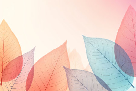 Generative AI : Transparent skeleton leaves in the form of ships at sea at sunrise in a fog on blue and pink background Romantic artistic image closeup macro Template border wallpaの素材