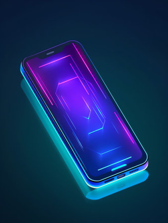 Generative AI : Transparent smartphone with time icon on a dark blue background Futuristic transparent smartphone on a dark blue background Promising technologies in the mobile marの素材