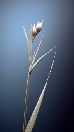 Generative AI : A gentle natural background in pastel colors with a soft focus of blue and beige shades A flowering plant in the spring with blurry soft outlines Ant on branch of tの素材