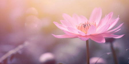 Generative AI : Beautiful flower pink daisy with soft focus of a summer morning in the grass with dew in the sunlight closeup macro Romantic gentle elegant artistic image round bokの素材